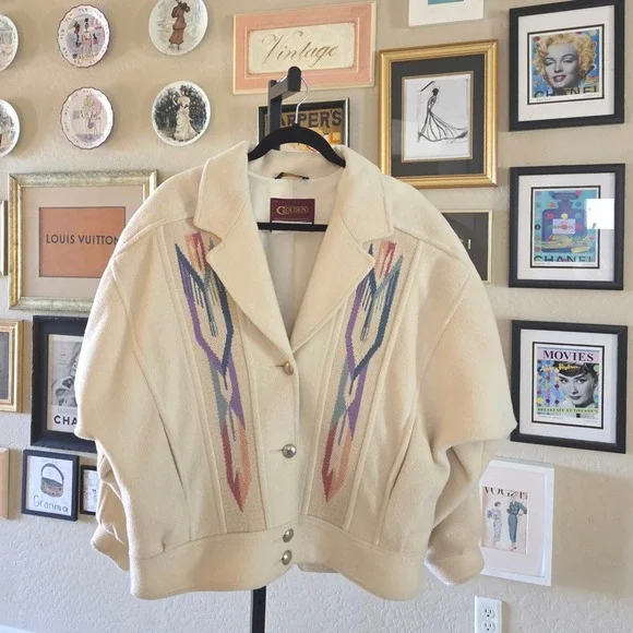 Vintage Pioneer Wear Golden Collection Handwoven‎ Chimayo Cropped Wool  Jacket - Picture 4 of 11